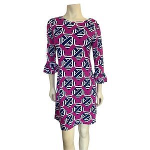 Barbara Gerwit Designer Hot Pink, White & Navy 3/4 Slv Sheath Dress Size S